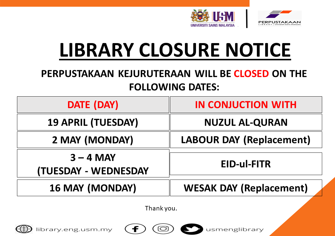 Cuti Umum April May 2022 Library Closure